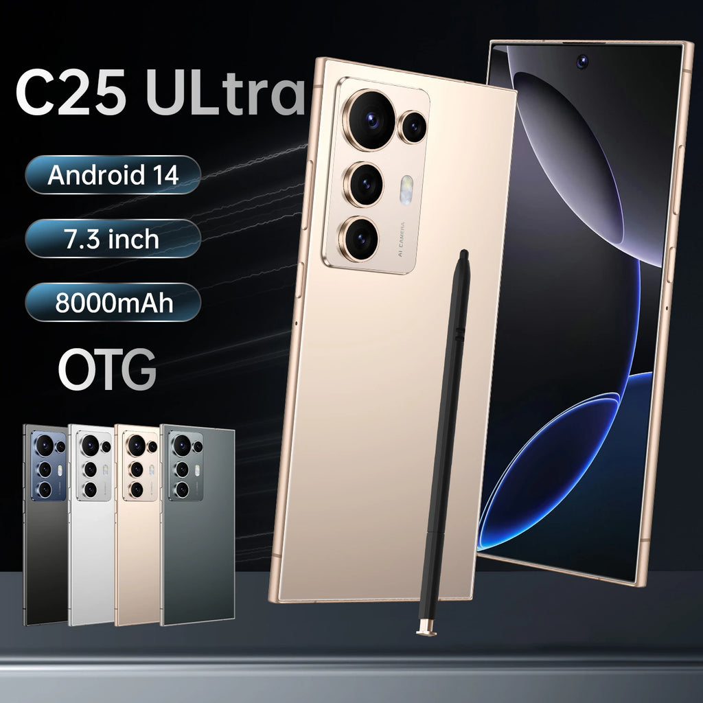 7.3 Inch C25 Ultra Pro Smartphone HD Display Dual SIM LTE CDMA 16GB 1TB Quick 65W English Version Unlocked Mobile Phone
