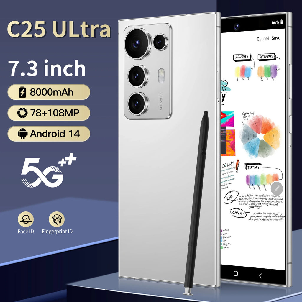 7.3 Inch C25 Ultra Pro Smartphone HD Display Dual SIM LTE CDMA 16GB 1TB Quick 65W English Version Unlocked Mobile Phone