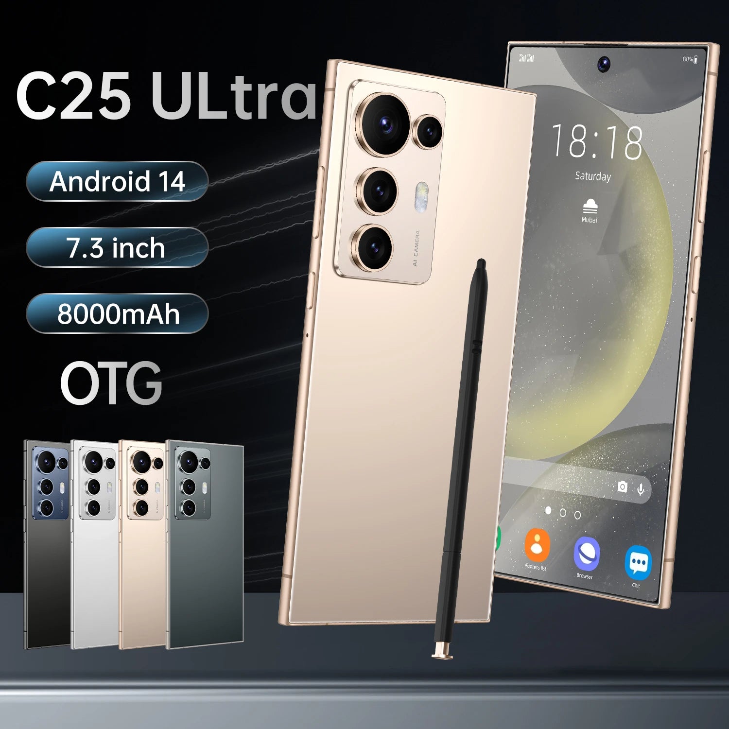 7.3 Inch C25 Ultra Pro Smartphone HD Display Dual SIM LTE CDMA 16GB 1TB Quick 65W English Version Unlocked Mobile Phone