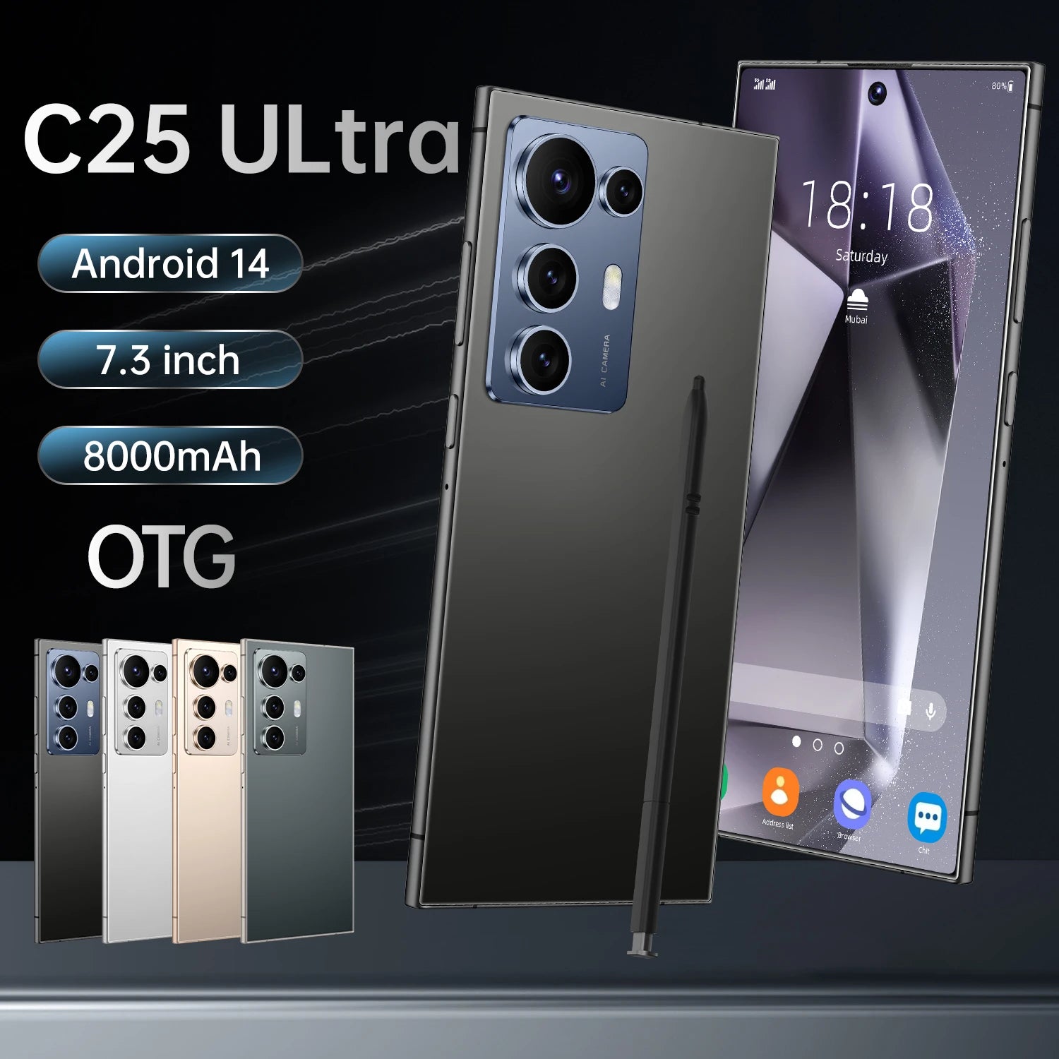 7.3 Inch C25 Ultra Pro Smartphone HD Display Dual SIM LTE CDMA 16GB 1TB Quick 65W English Version Unlocked Mobile Phone