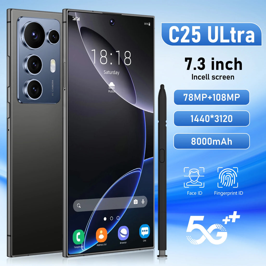 7.3 Inch C25 Ultra Pro Smartphone HD Display Dual SIM LTE CDMA 16GB 1TB Quick 65W English Version Unlocked Mobile Phone